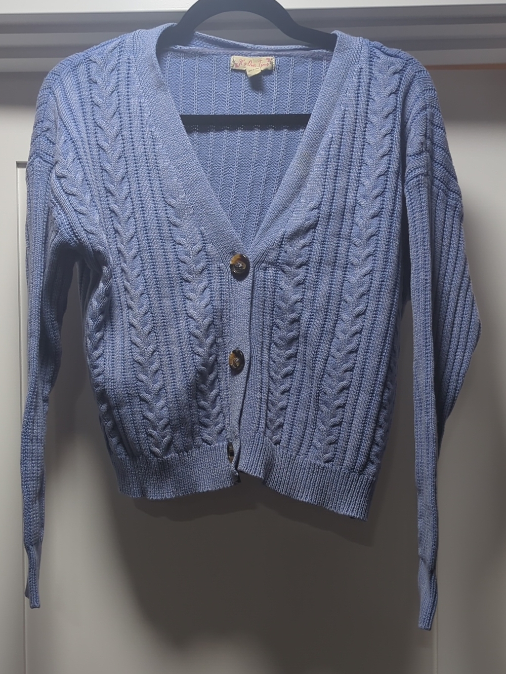 It's Our Time Periwinkle Cable Knit Button Cardigan